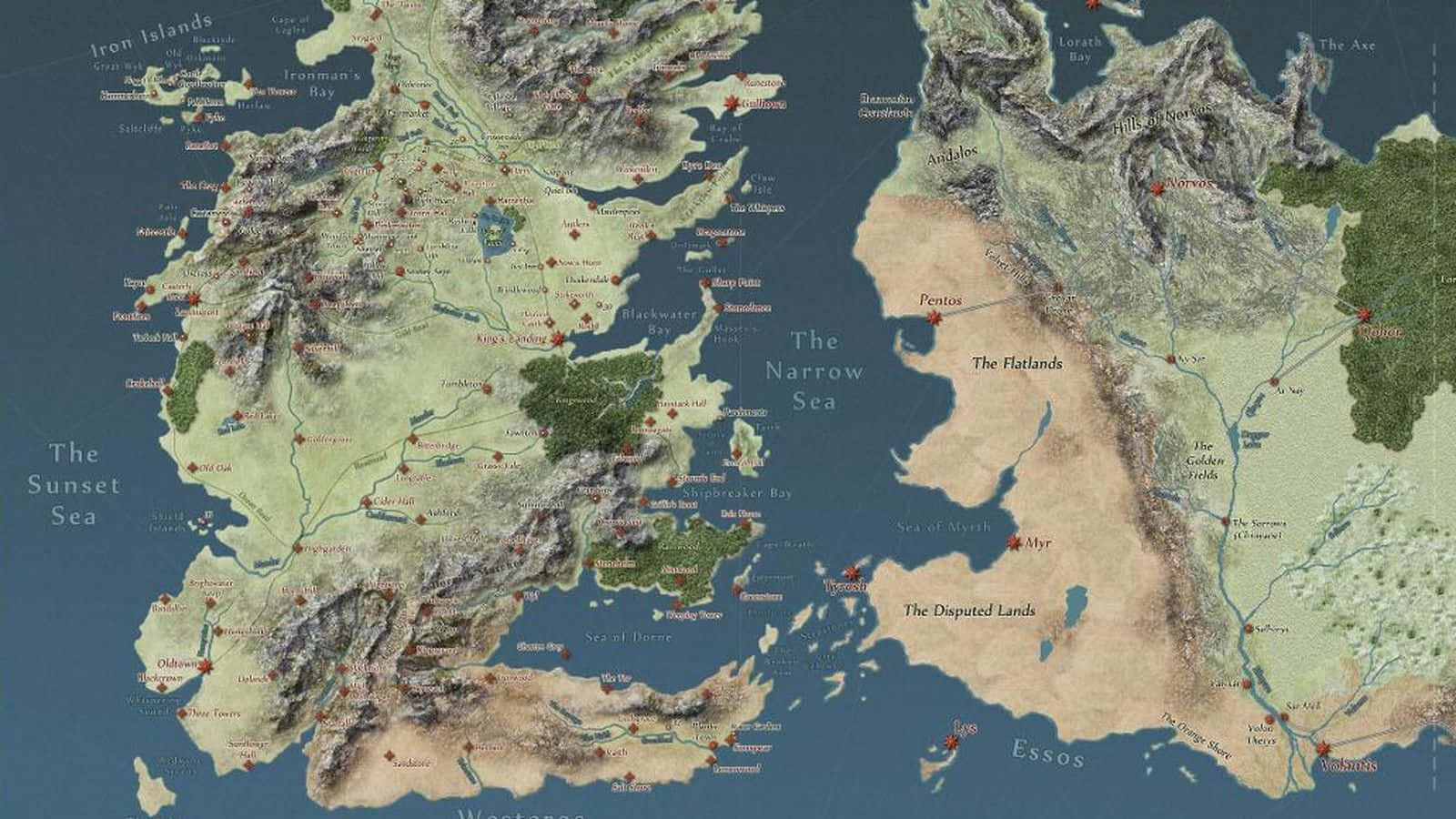 Game Of Thrones Map, red markers, topographical shading, HD Desktop Wallpaper