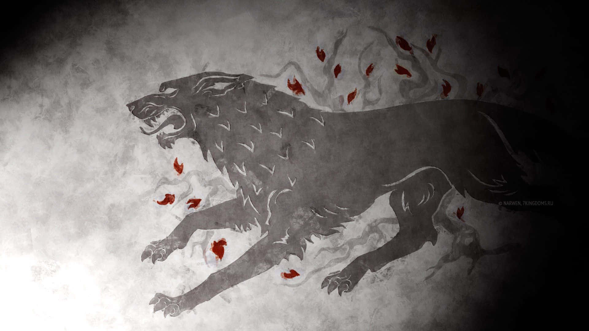 Gray Stark, red leaves, grey wolf, Full HD Desktop Wallpaper