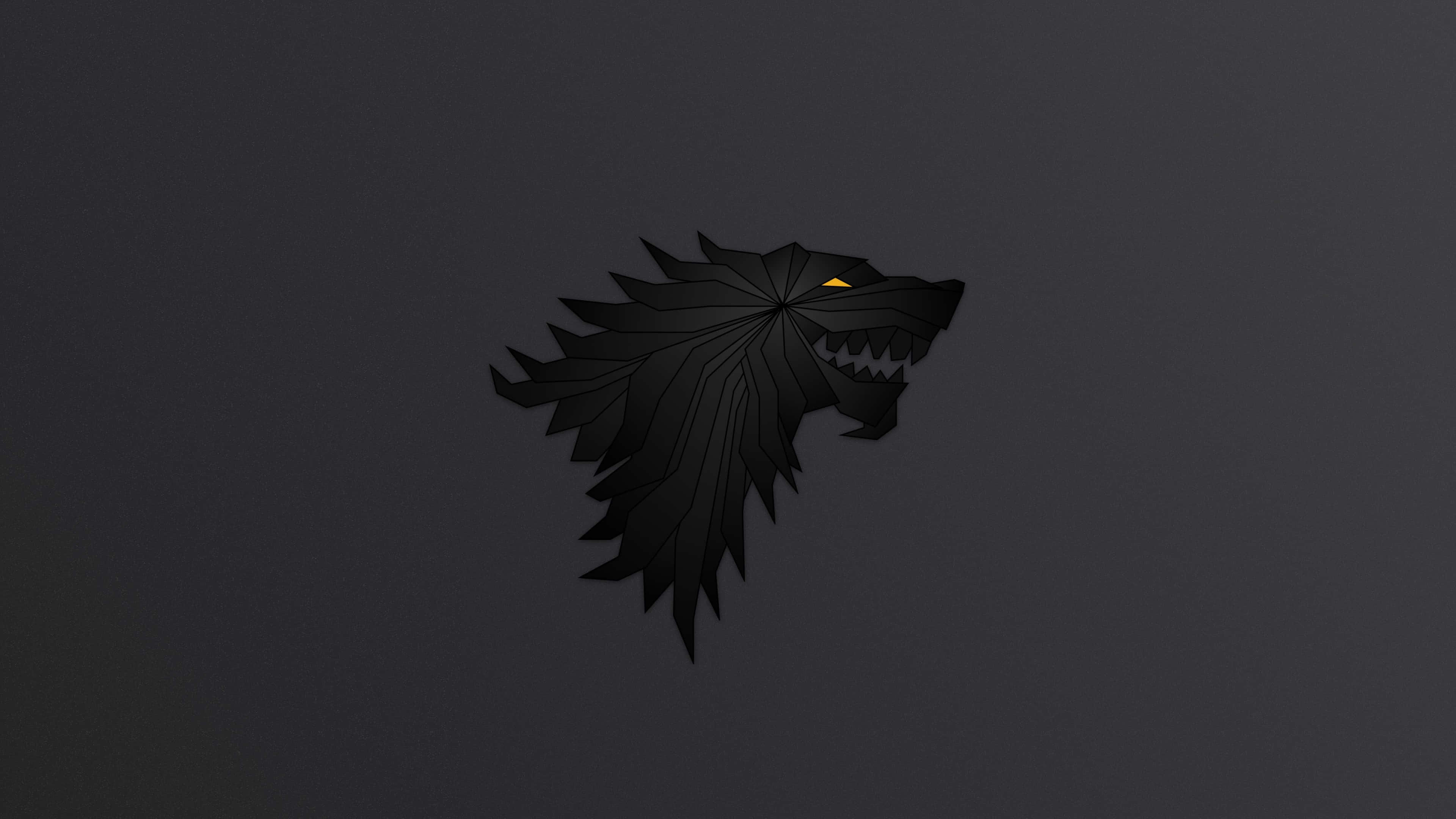 Stark logo, black wolf head, glowing yellow eye, 4K Desktop Wallpaper