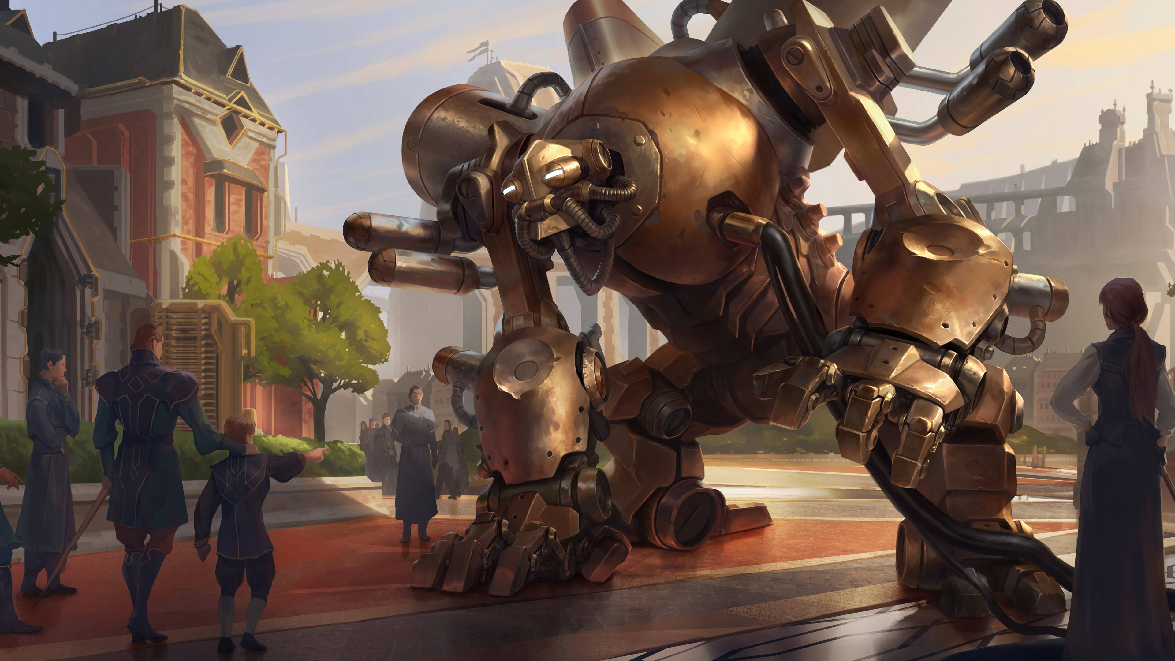 steampunk, giant robot, brass robot, 4K Desktop Wallpaper