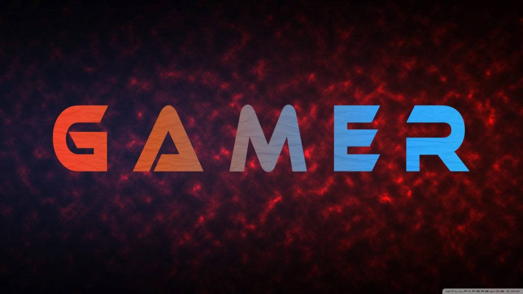 GAMER, gradient orange to blue, fiery red textured background, SD Desktop Wallpaper