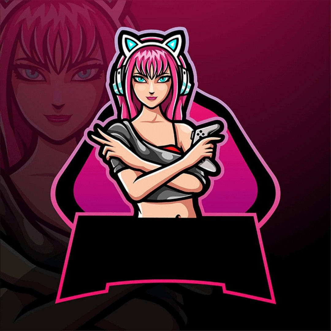 Relaxed Girl Gamer Logo, anime girl, pink hair, SD Desktop Wallpaper