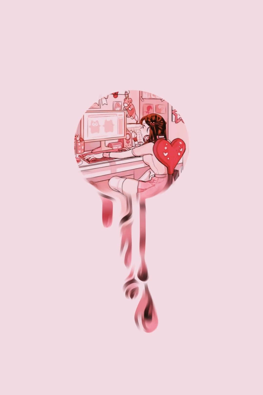 gamer girl, pink room, heart-shaped chair, HD Phone Wallpaper