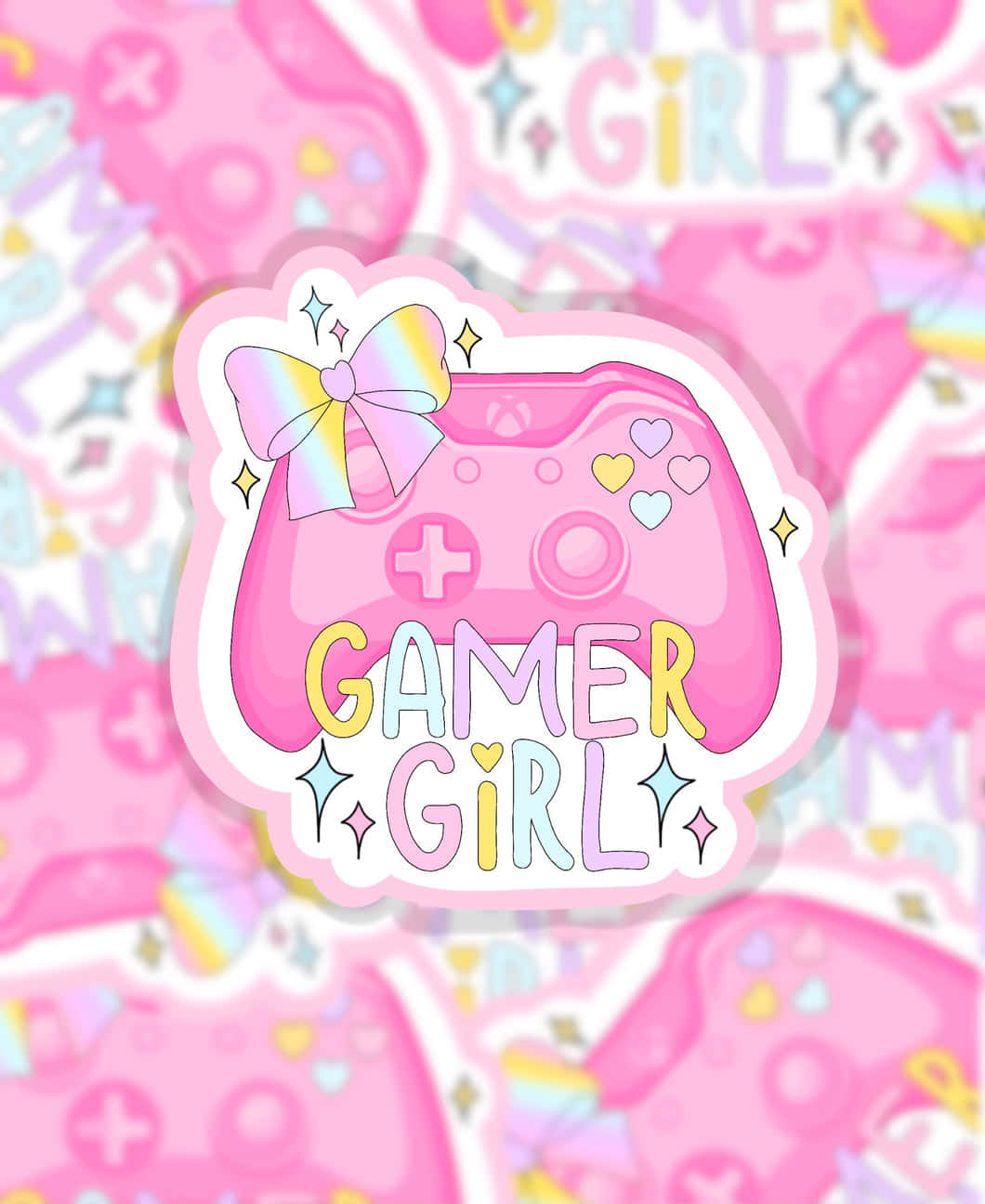 Gamer Girl, pink gaming controller, rainbow bow, HD Phone Wallpaper