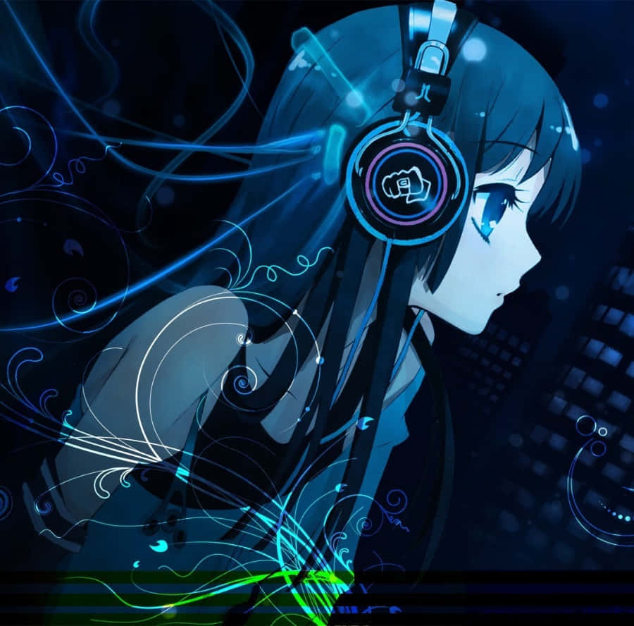 Anime gamer girl pfp, headphones, glowing blue swirls, SD Desktop Wallpaper