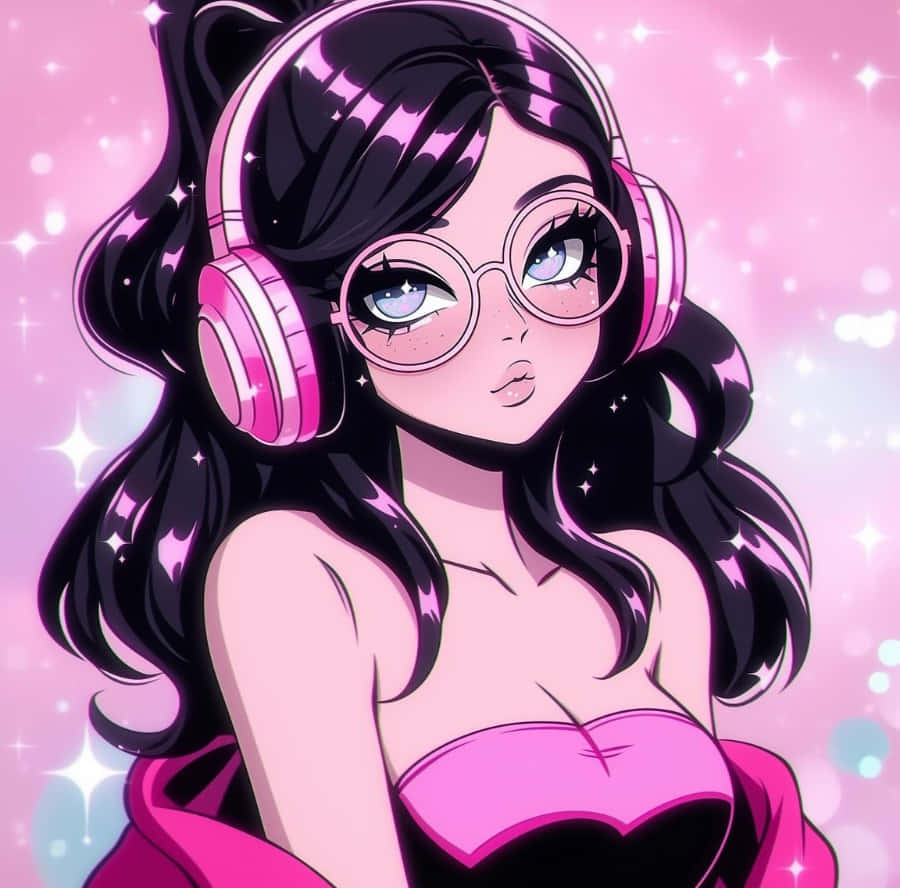 cute gamer girl avatar, anime girl, long black hair, SD Desktop Wallpaper