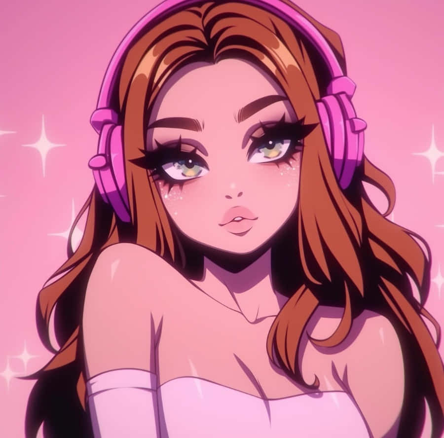cute gamer girl avatar, anime girl, long brown hair, SD Desktop Wallpaper