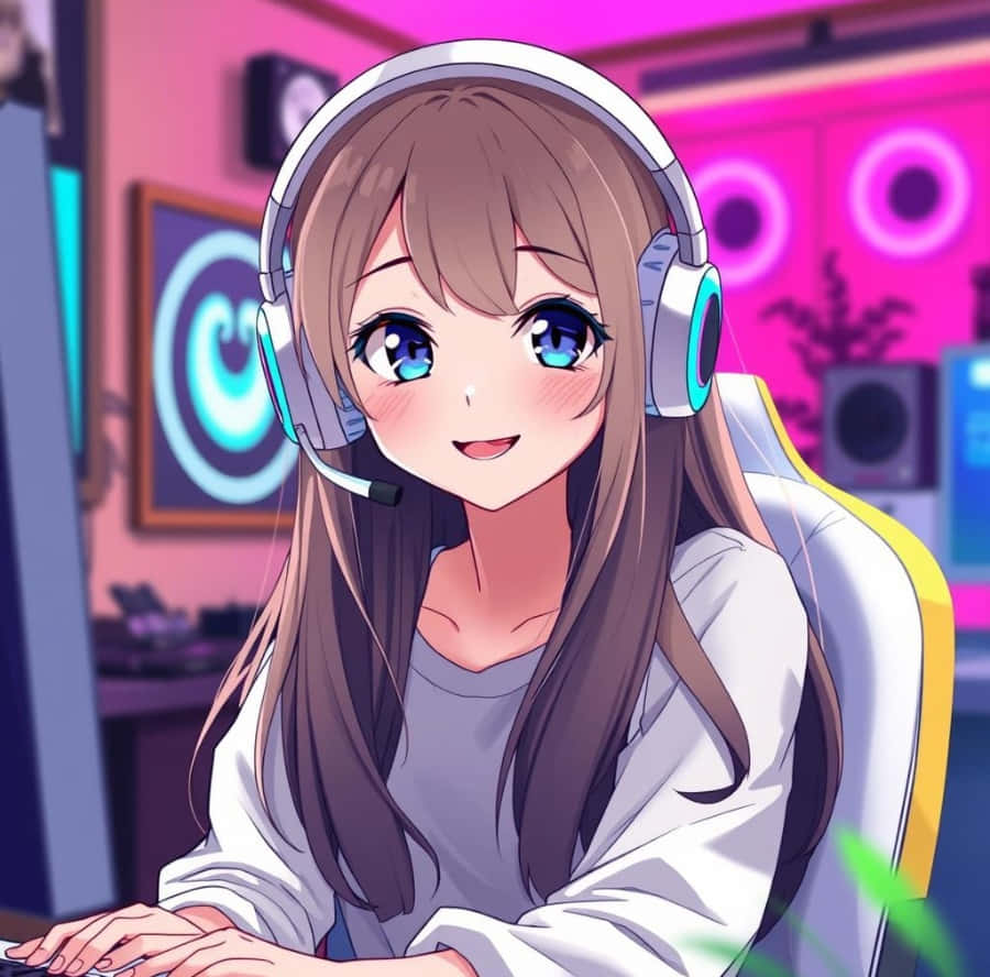 cute gamer girl avatar, anime girl, blue eyes, SD Desktop Wallpaper