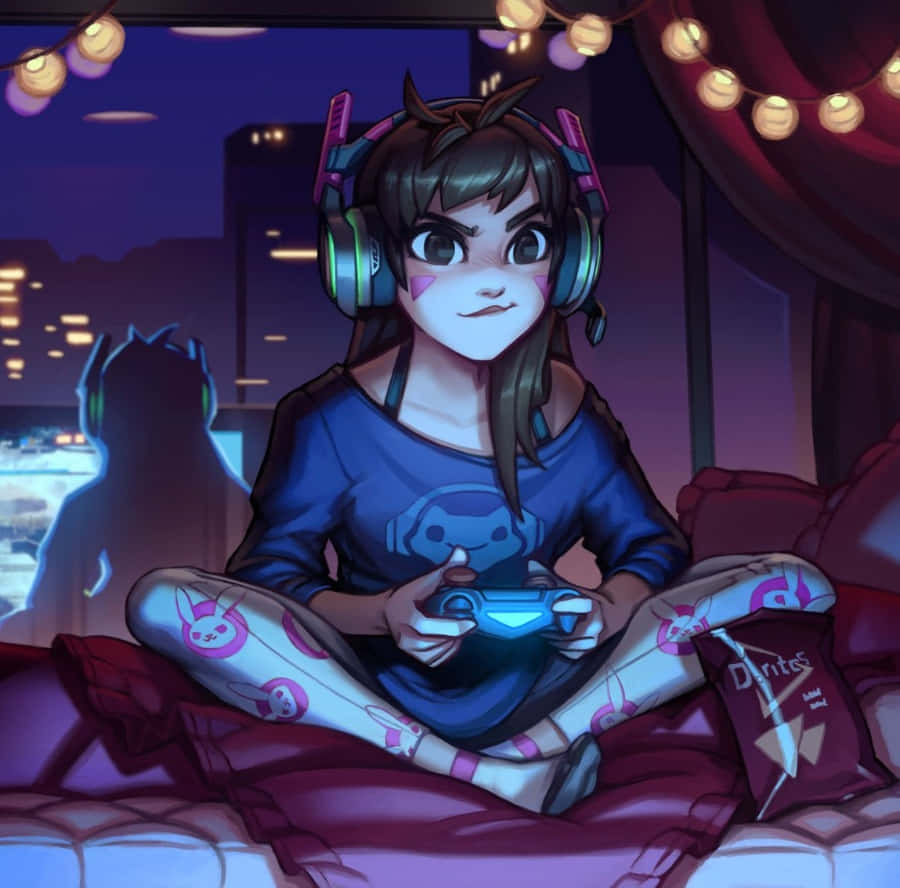 Cozy Gamer Girl Pfp, headphones, bed, SD Desktop Wallpaper
