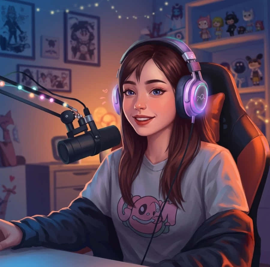 Gamer Girl Pfp, brown hair, streaming, SD Desktop Wallpaper