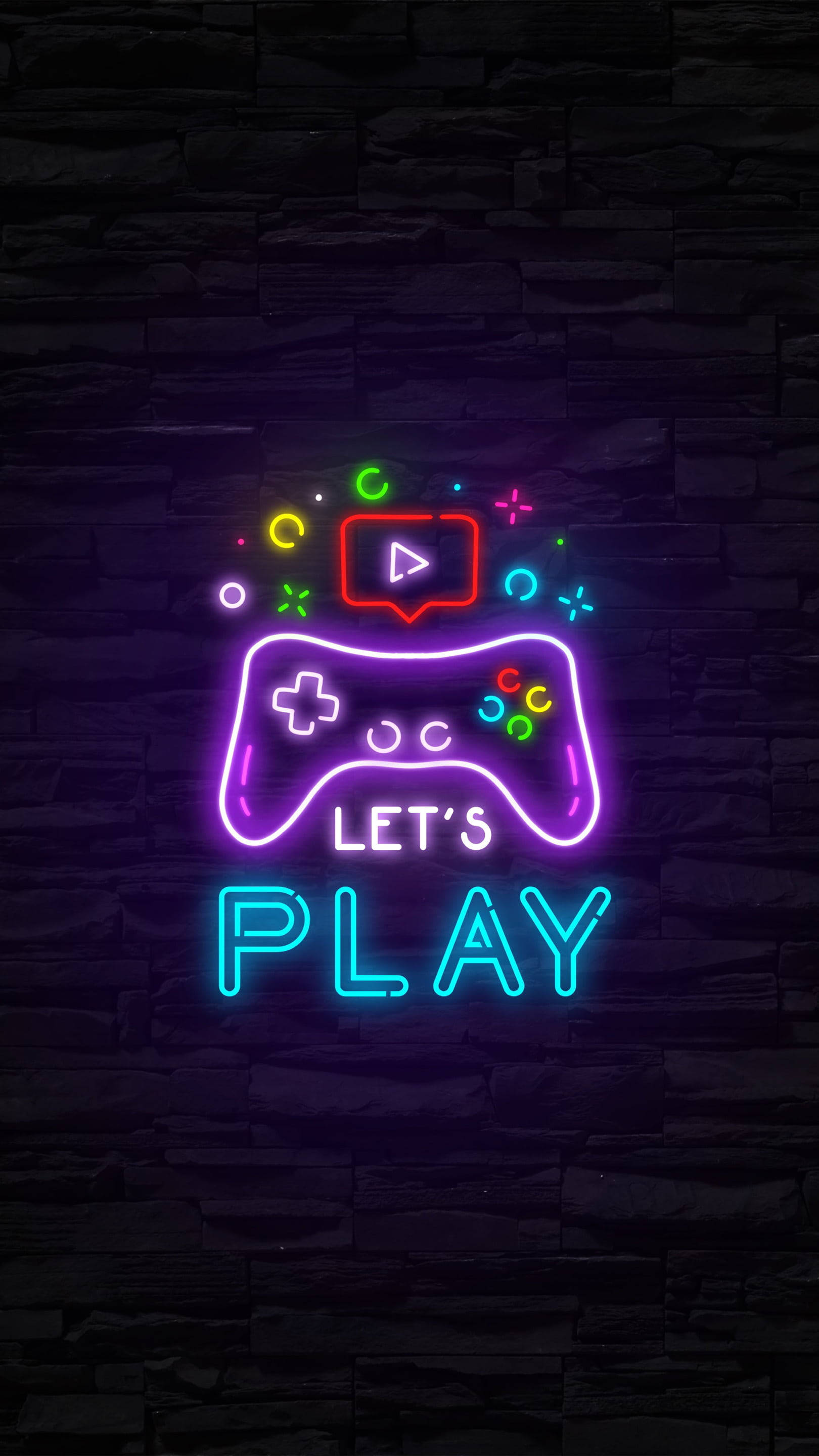 LET'S PLAY, neon sign, game controller, 2K Phone Wallpaper