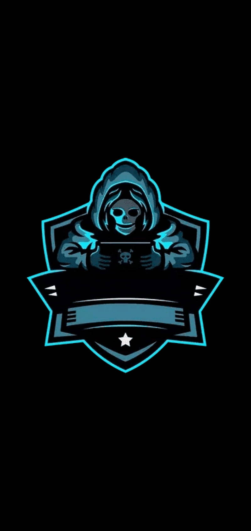 skeleton hoodie, gamer logo, glowing blue hooded skull, HD Phone Wallpaper