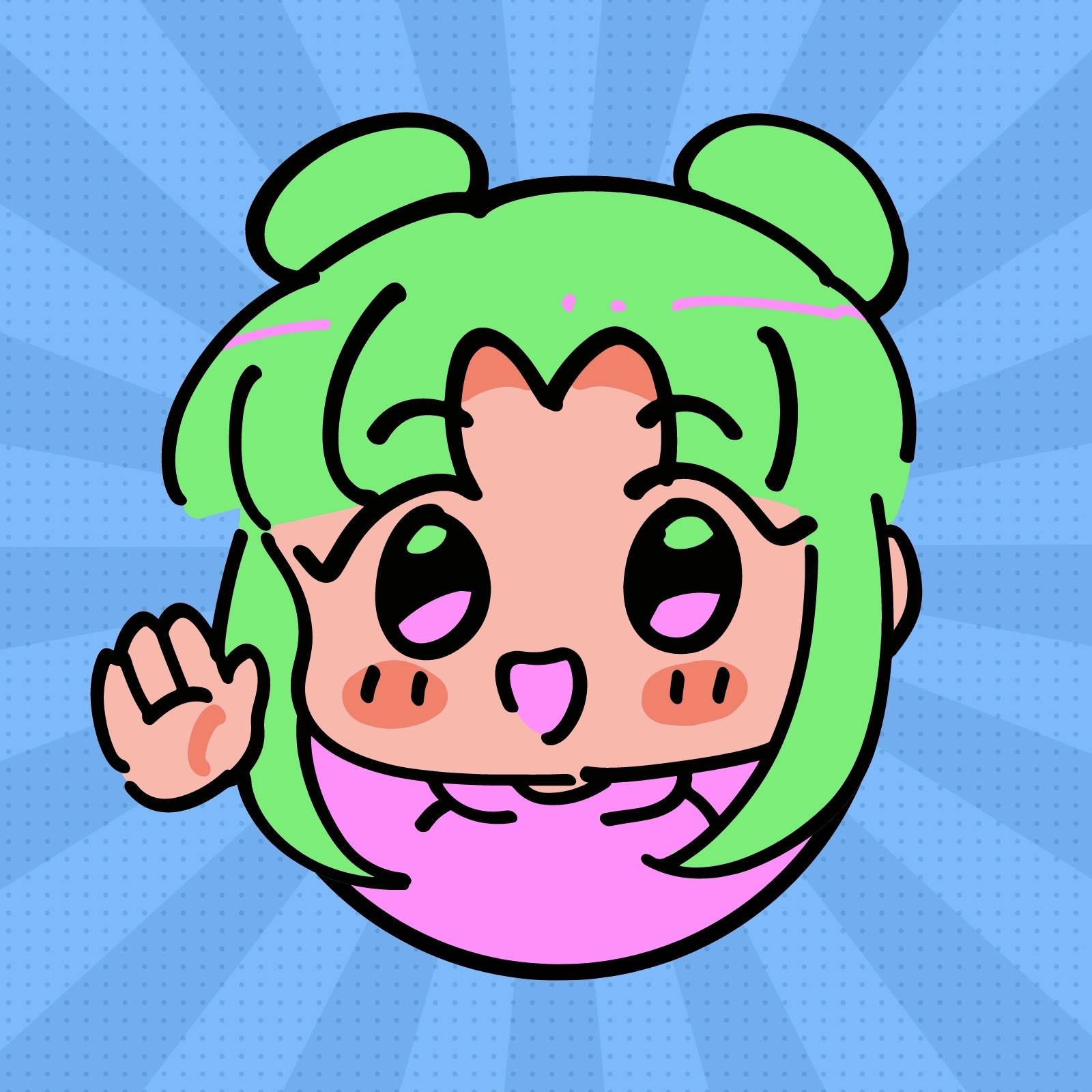 cartoon girl, green hair, pink outfit, HD Desktop Wallpaper