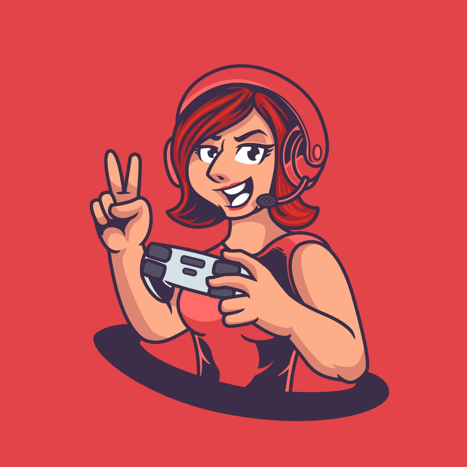 Red Girl Gamer Logo, cartoon girl, red hair, Full HD Desktop Wallpaper