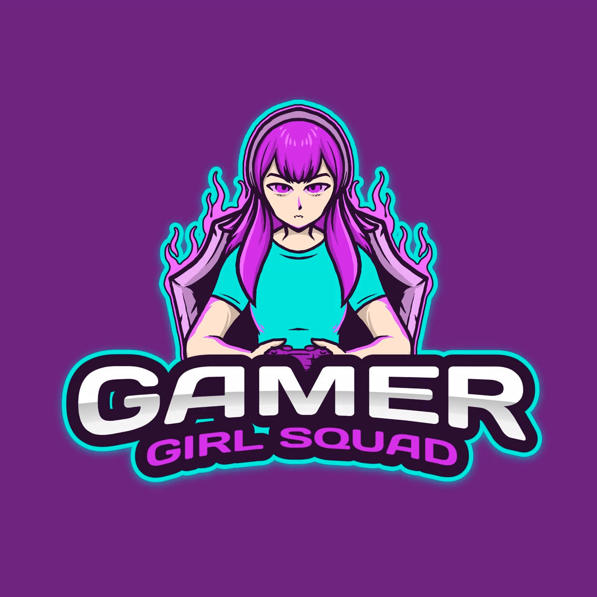 girl gamer logo, purple flames, anime girl, SD Desktop Wallpaper