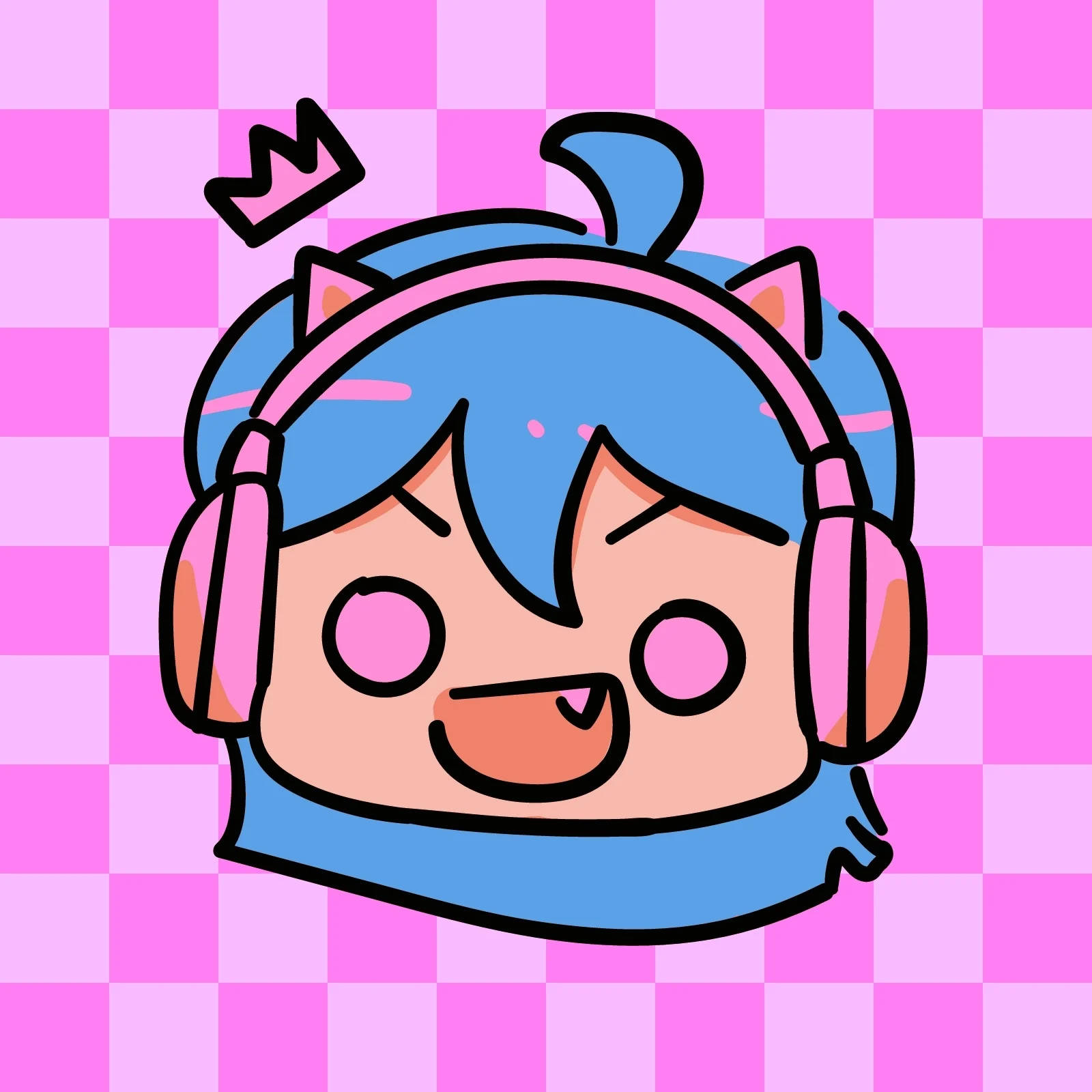 cartoon character, blue hair, pink headphones, HD Desktop Wallpaper