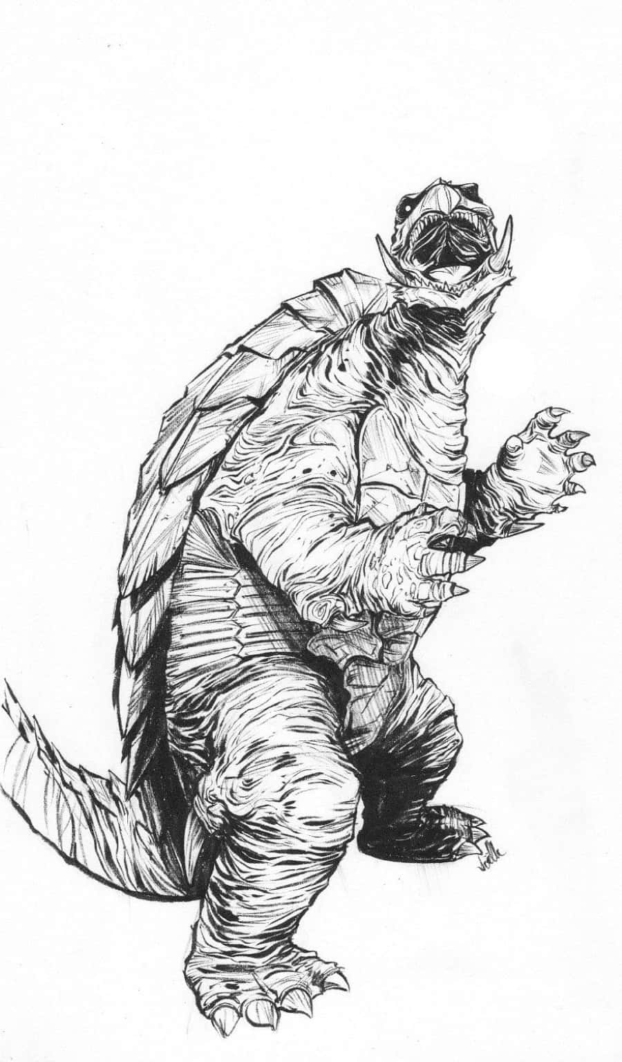 Gamera, black ink, white background, HD Phone Wallpaper