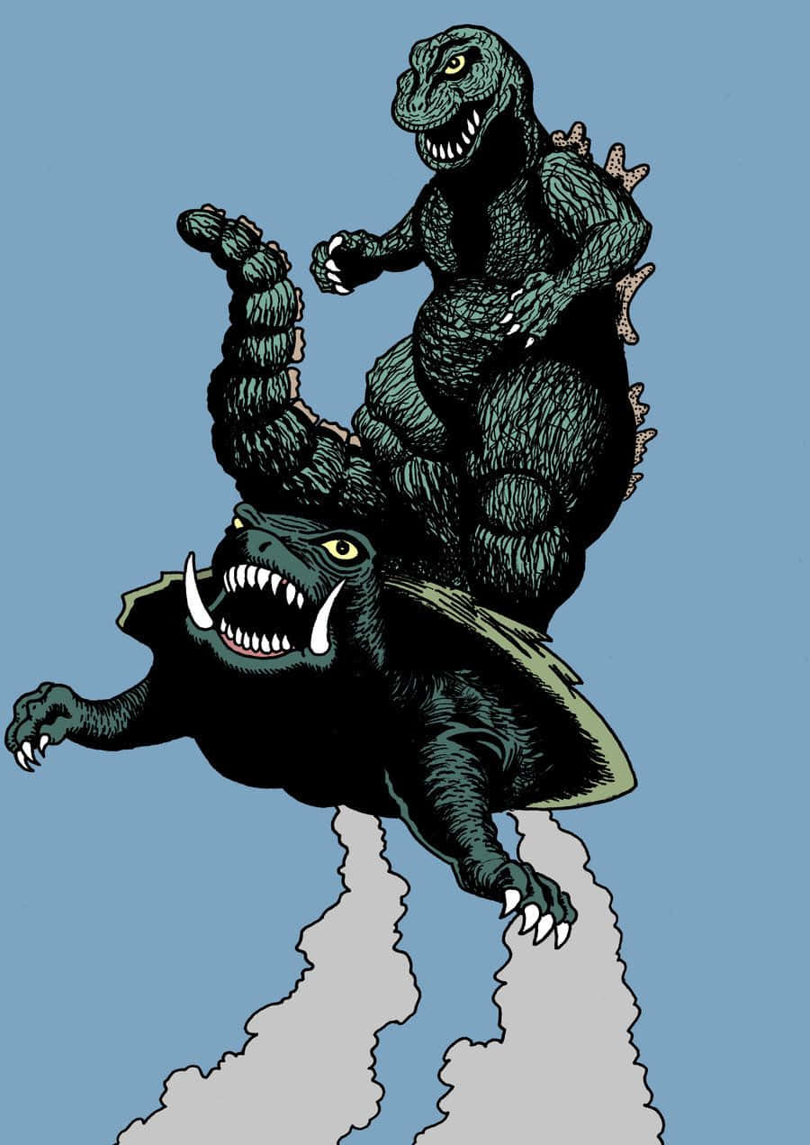 Gamera, reptilian creatures, pale blue sky, SD Phone Wallpaper