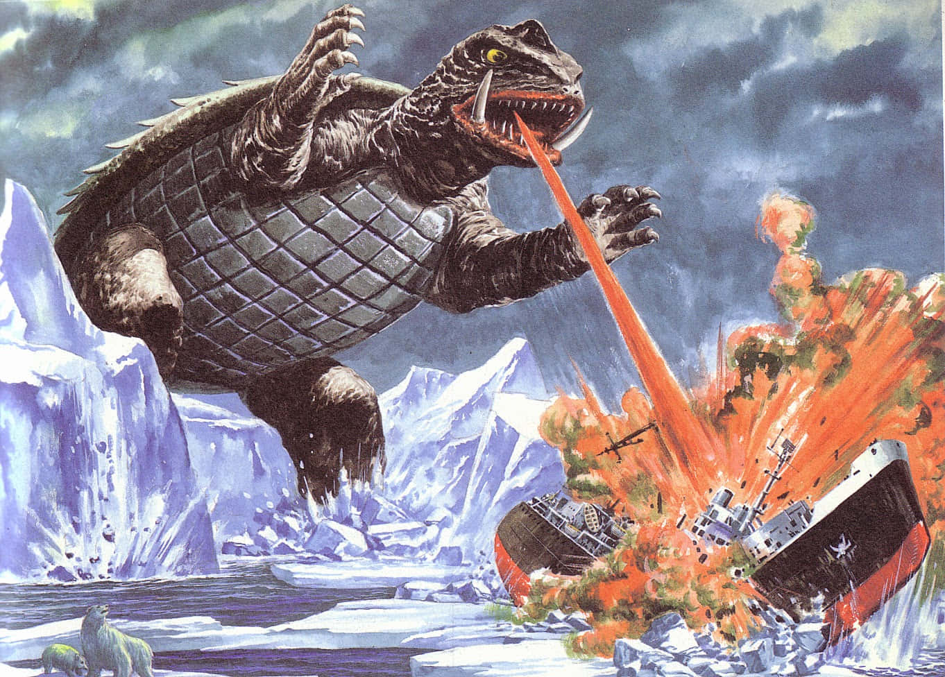Gamera, grid-patterned body, fiery radiation, HD Desktop Wallpaper