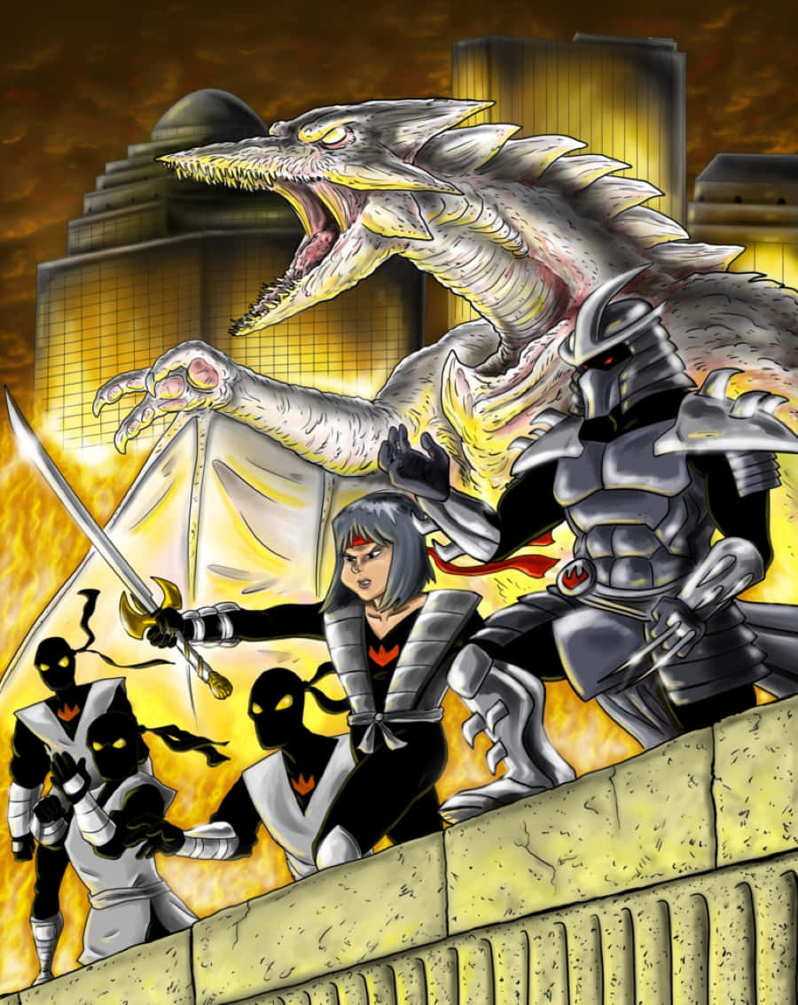 Gamera, anime-style battle, armored warriors, SD Phone Wallpaper