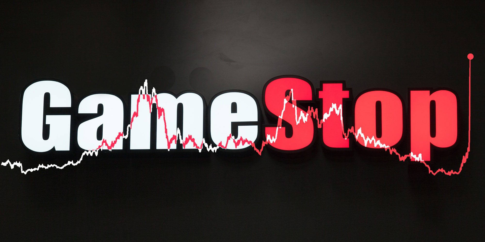 GameStop, red and white stock chart line, dark background, Full HD Desktop Wallpaper