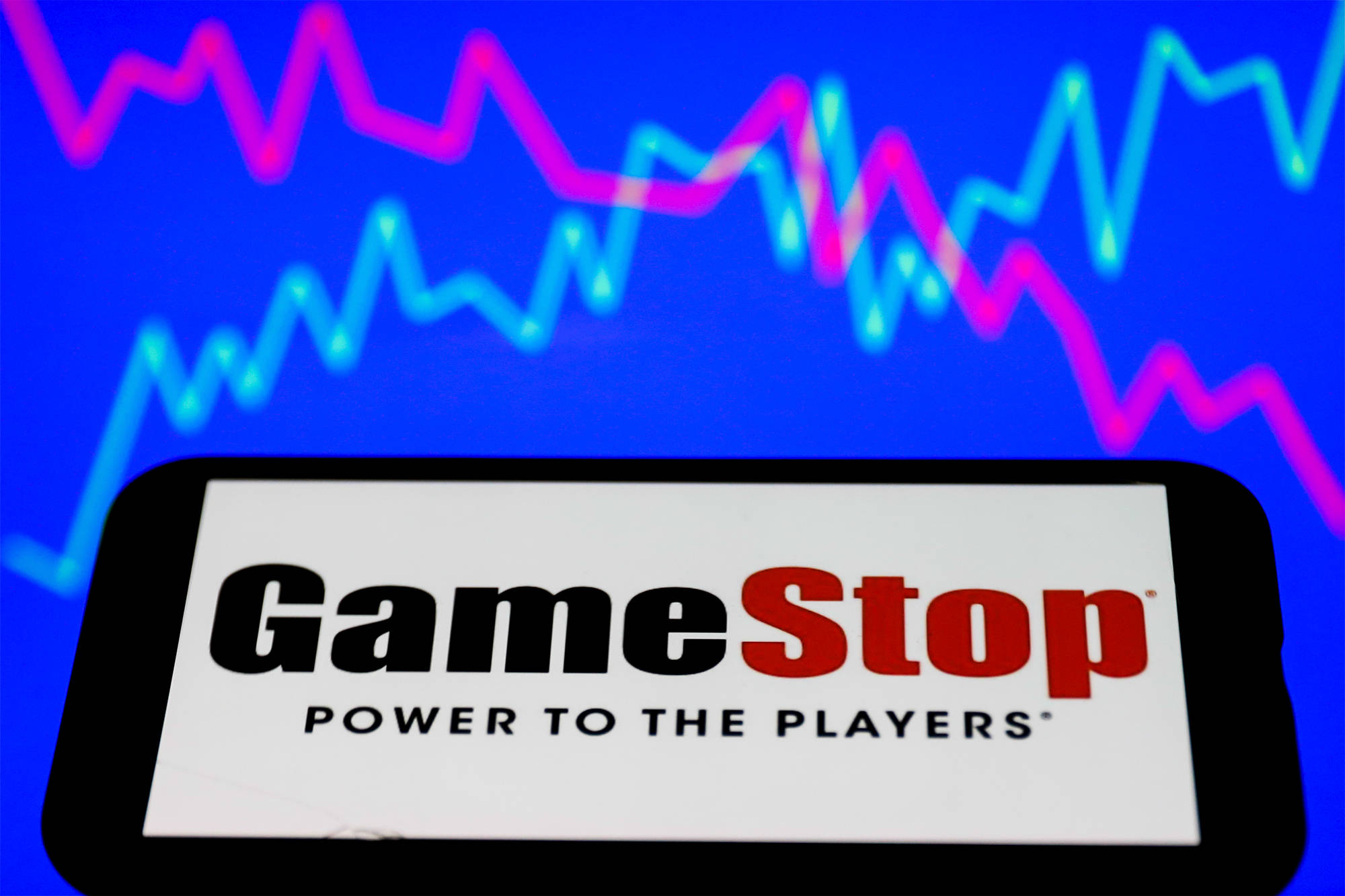 GameStop, pink, blue, Full HD Desktop Wallpaper