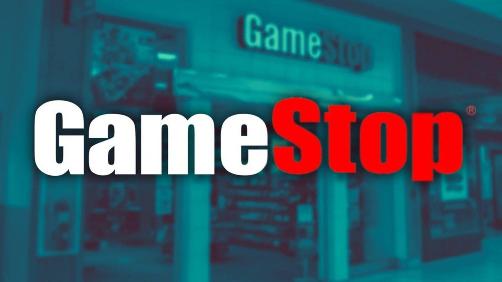 GameStop, dark teal background, white and red, Full HD Desktop Wallpaper