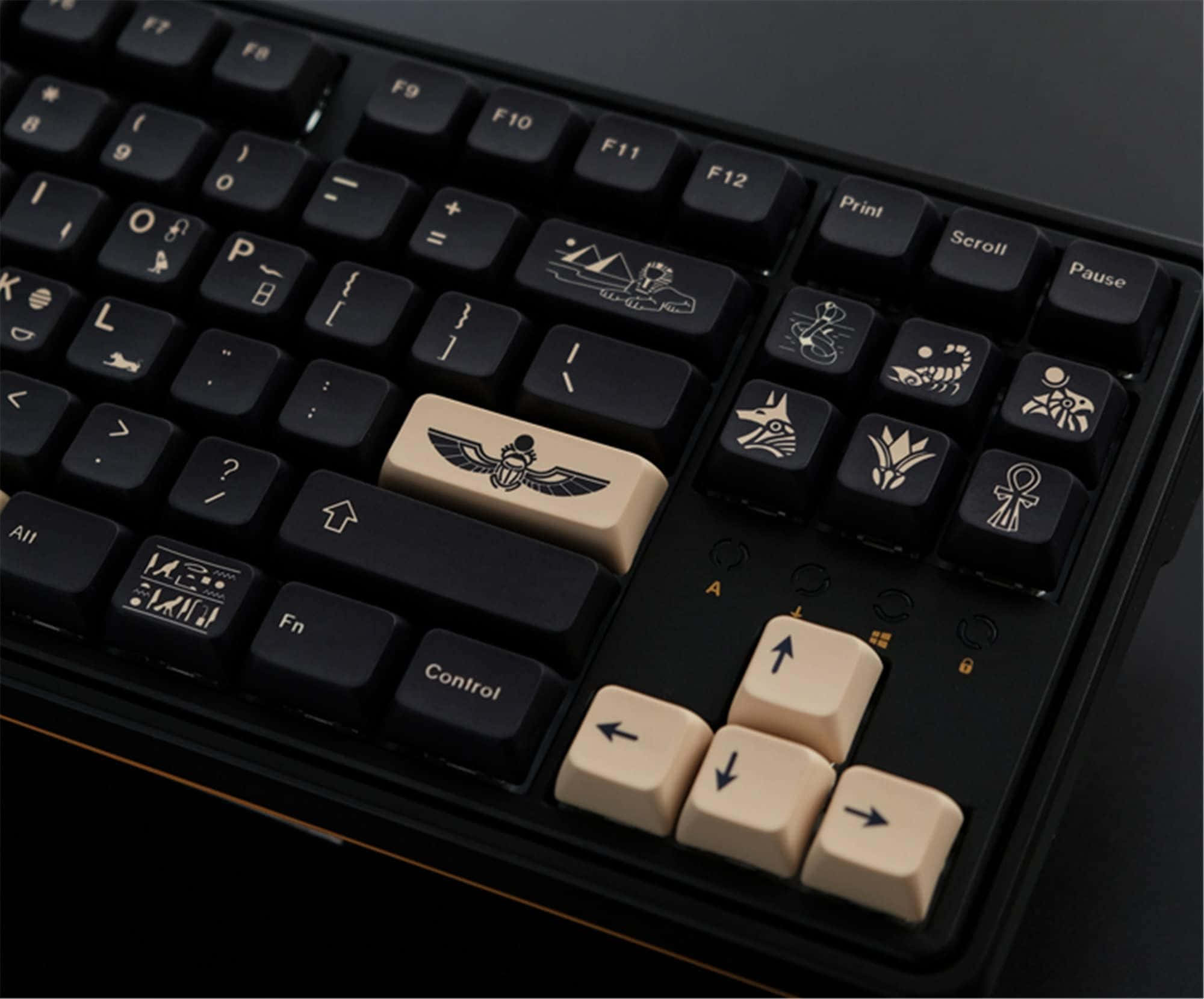 black mechanical keyboard, cream-colored keys, ancient Egyptian hieroglyphs, Full HD Desktop Wallpaper
