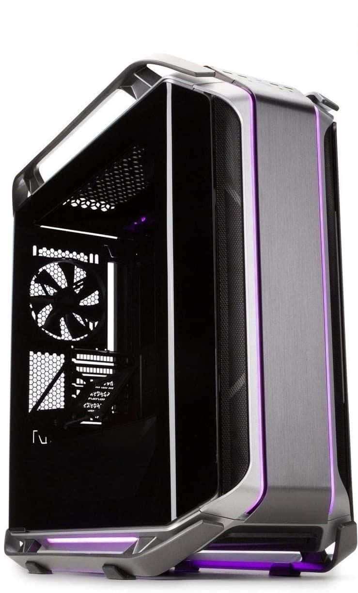 gaming PC case, black and silver, purple LED lighting, SD Phone Wallpaper