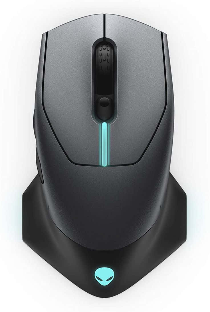 sleek black gaming mouse, glowing teal accents, alien logo, SD Phone Wallpaper