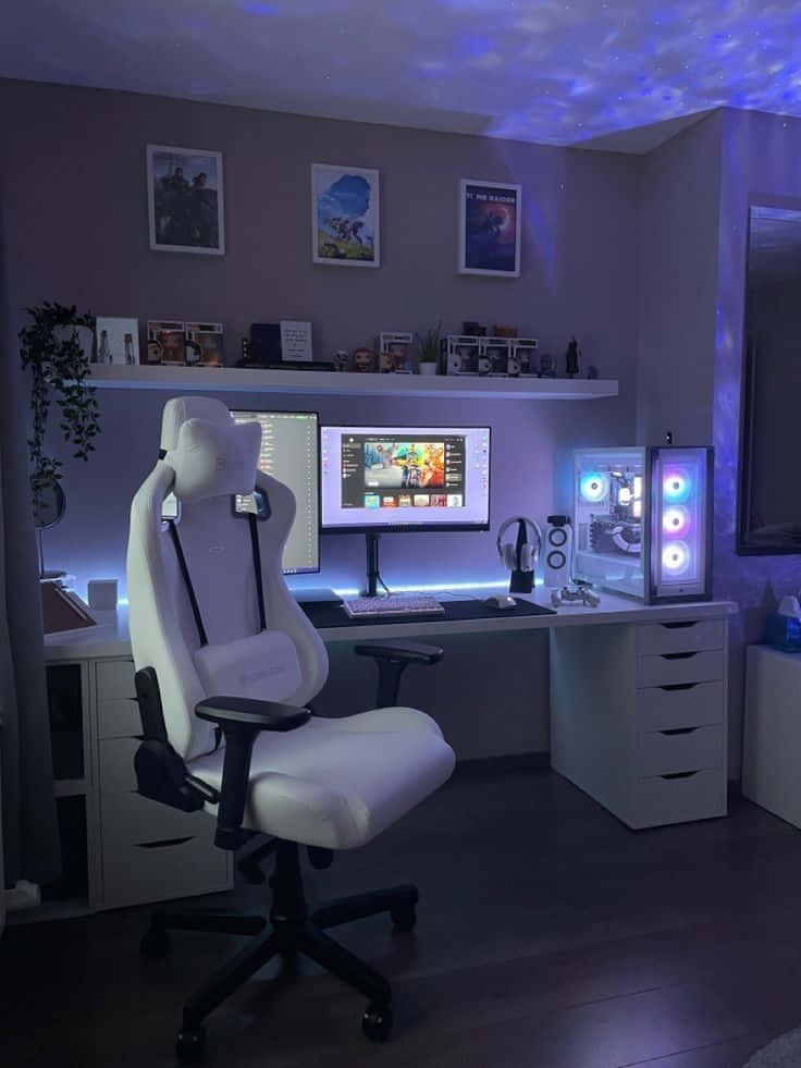 gaming chair, white, dimly lit room, SD Phone Wallpaper