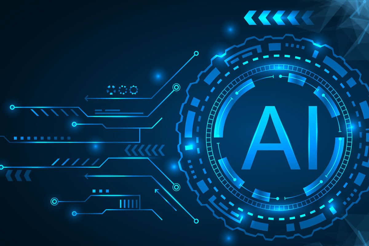 Gaming AI, glowing blue AI symbol, futuristic digital interface, SD Desktop Wallpaper