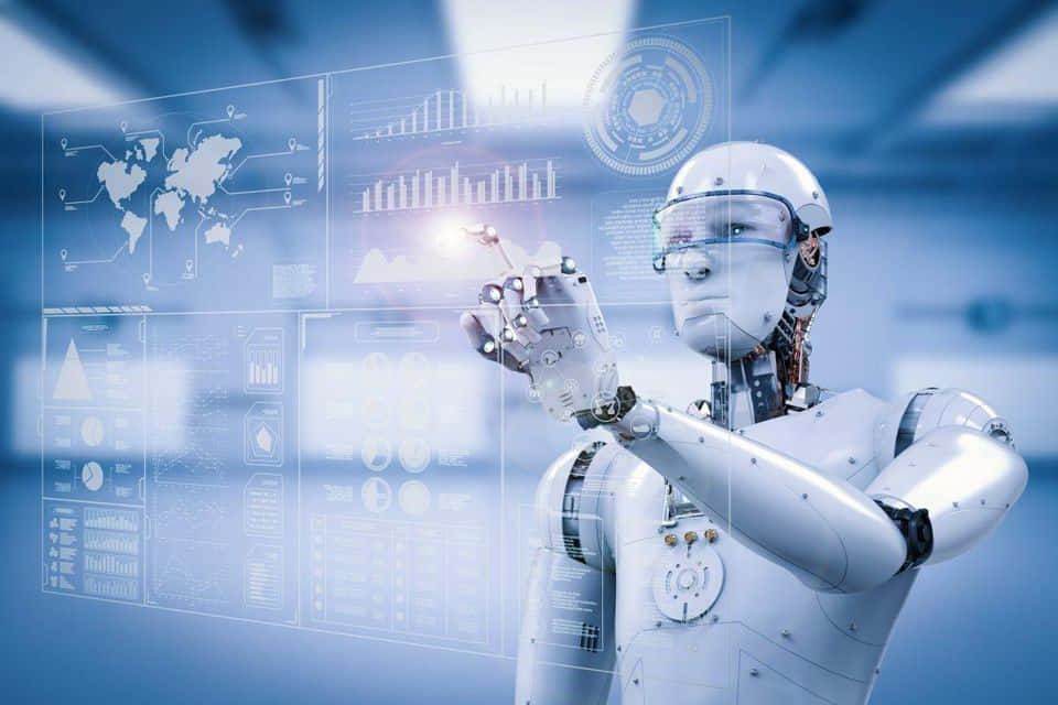 Gaming AI, humanoid robot, futuristic lab, SD Desktop Wallpaper