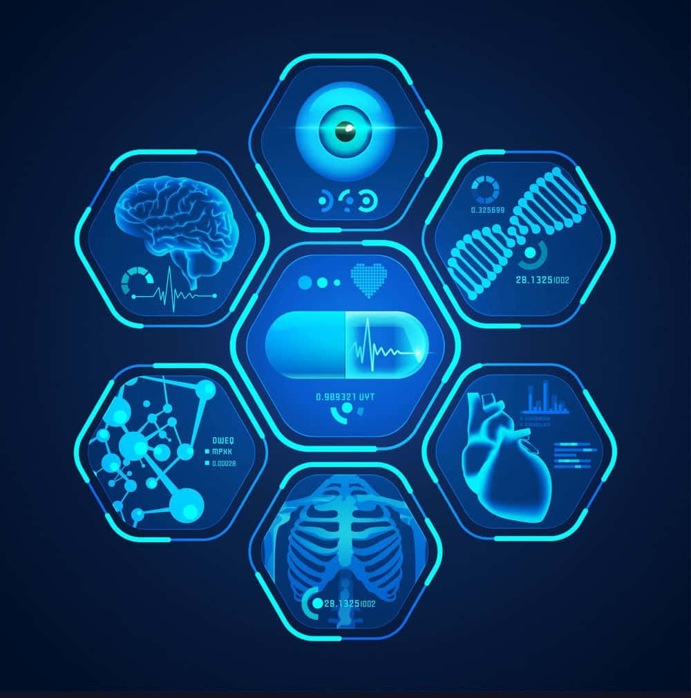 Gaming AI 1000 x 1009, futuristic blue hexagonal interface, glowing medical data, SD Phone Wallpaper