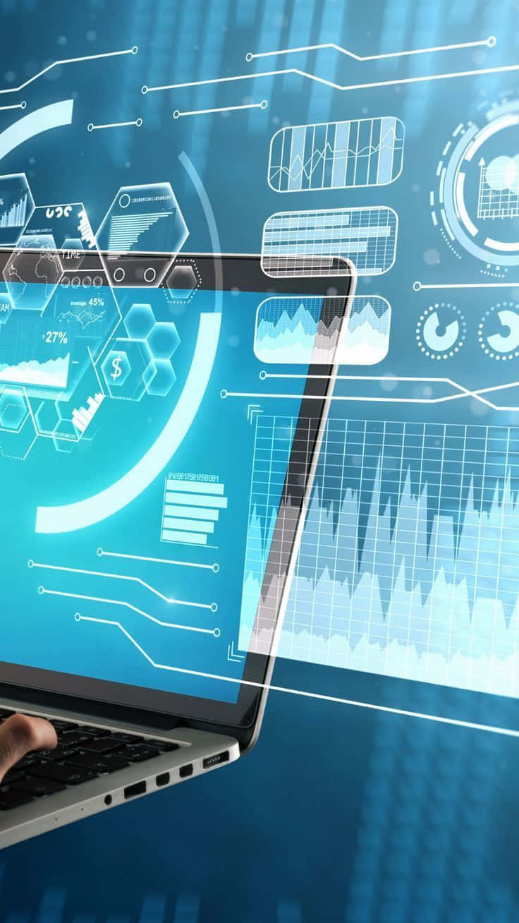 Gaming AI, laptop, glowing blue holographic data visualizations, HD Phone Wallpaper
