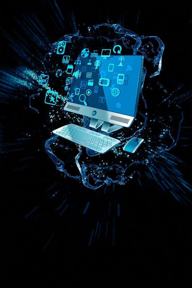 gaming ai, glowing blue, digital icons, SD Phone Wallpaper