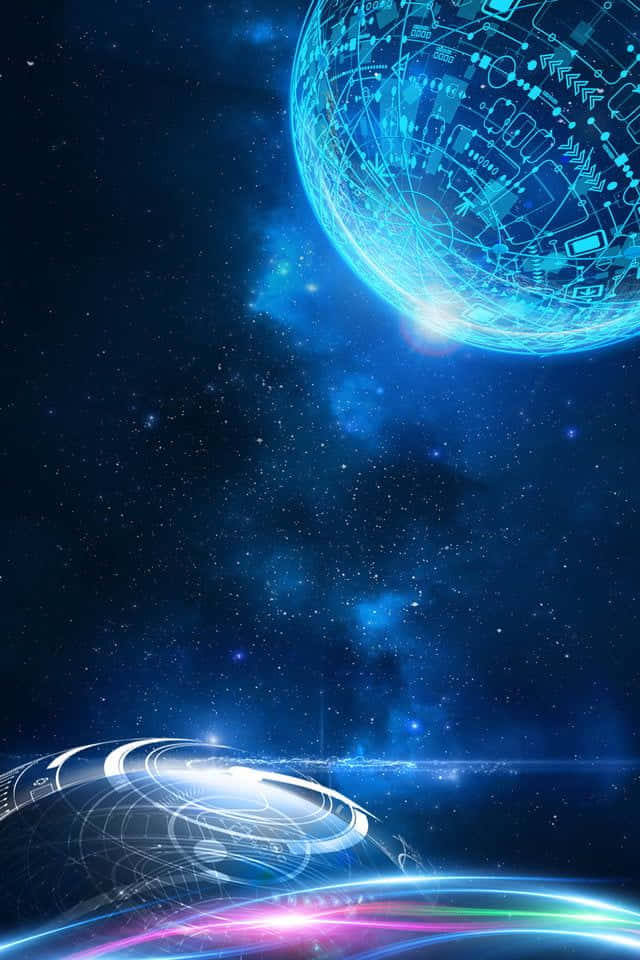 gaming ai, glowing blue digital planet, circuit patterns, SD Phone Wallpaper
