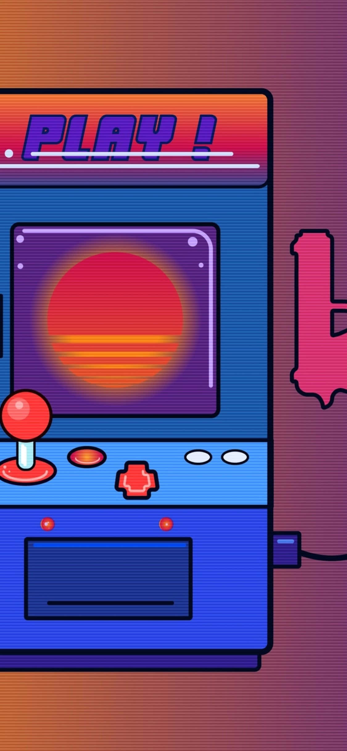 retro arcade machine, sunset display, glowing buttons, Full HD Phone Wallpaper