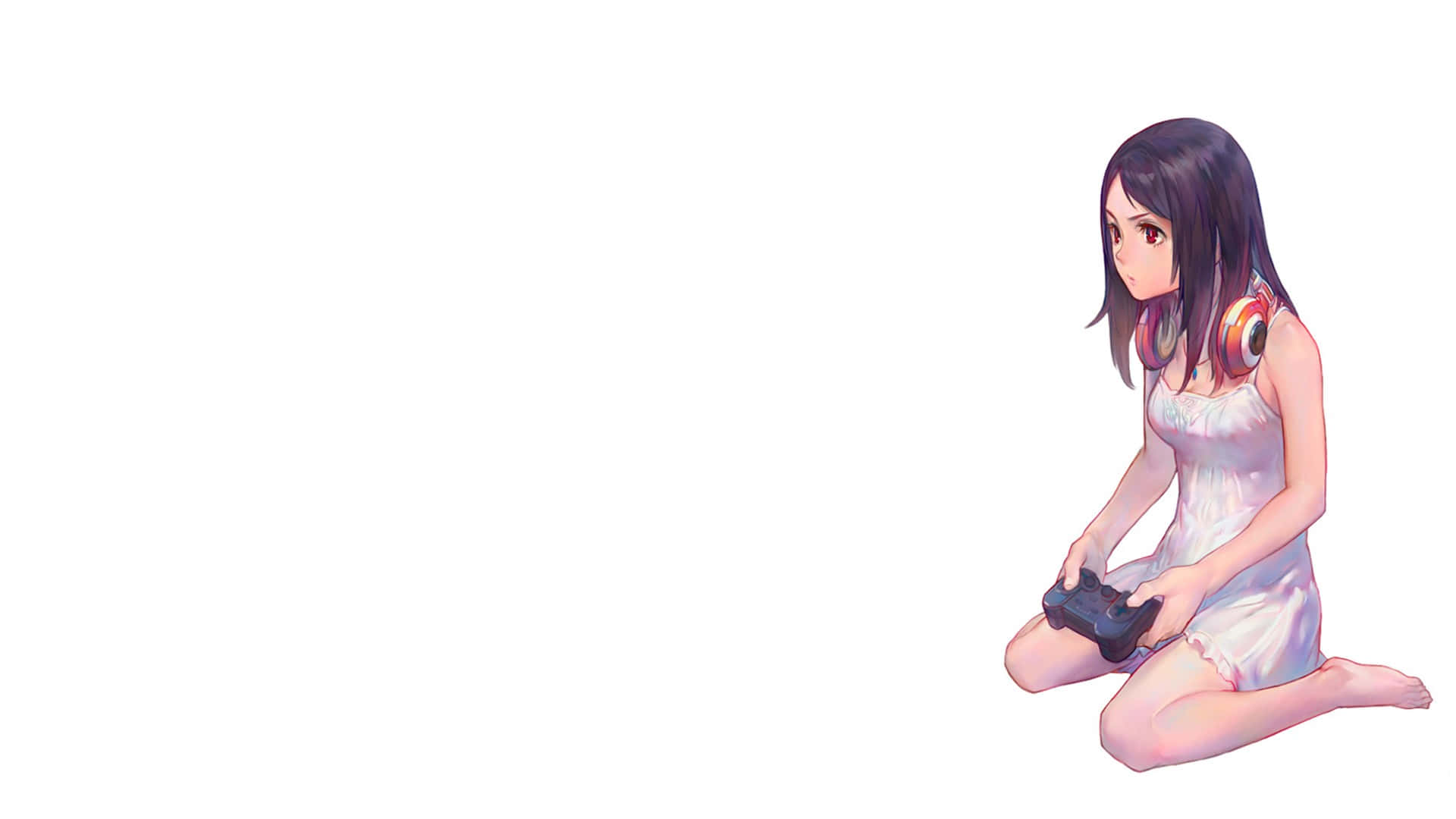 Anxious Girl, Gaming Anime, headphones, Full HD Desktop Wallpaper