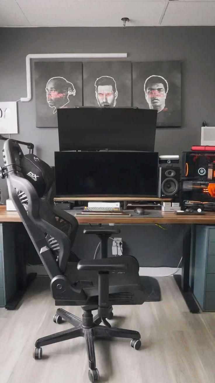gaming chair, black, dual-monitor setup, HD Phone Wallpaper