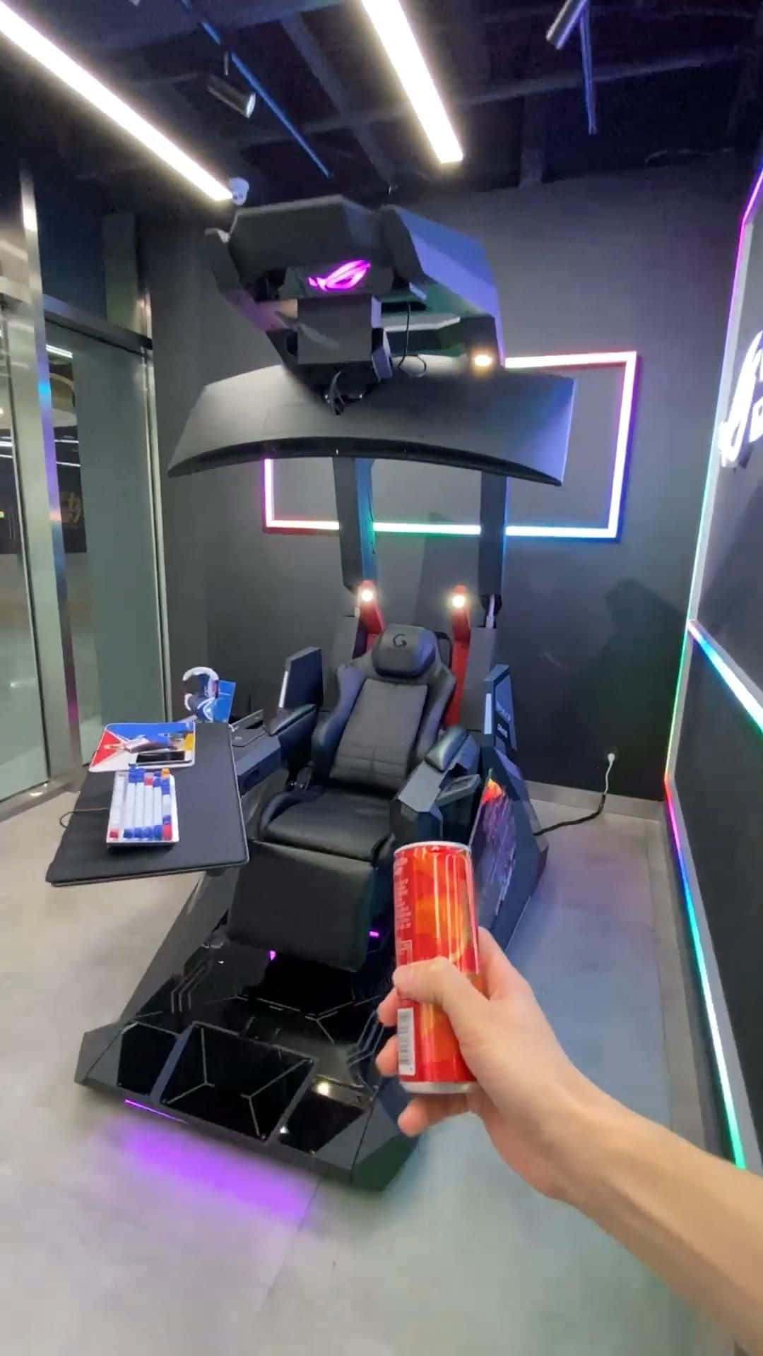 futuristic black gaming chair, glowing purple accents, RGB lighting, Full HD Phone Wallpaper