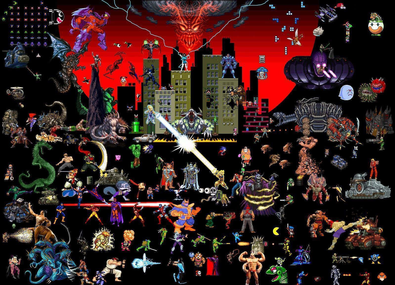 gaming classic collections, pixelated video game monsters, video game characters, HD Desktop Wallpaper