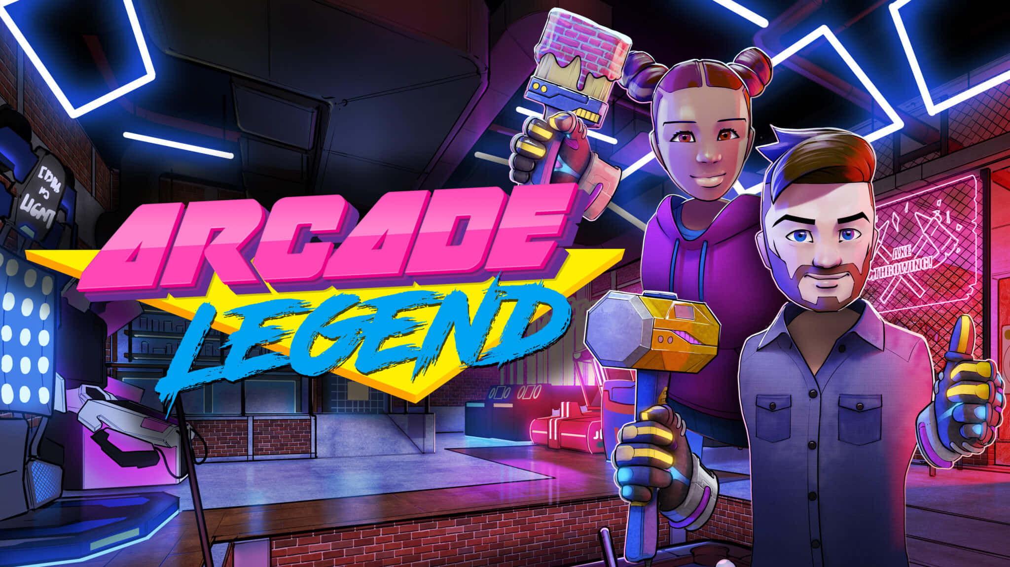 arcade games, neon-lit arcade, glowing signs, Full HD Desktop Wallpaper