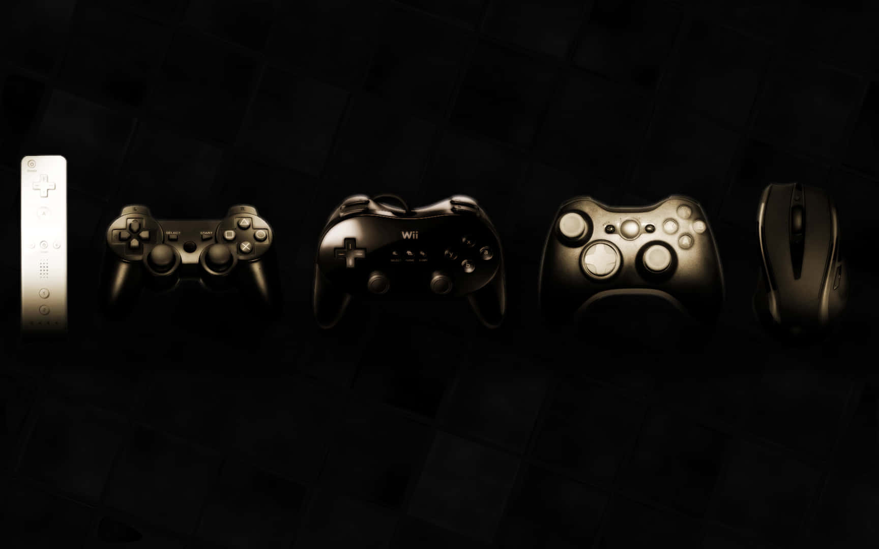 gaming controllers, mouse, dark tiled surface, HD Desktop Wallpaper