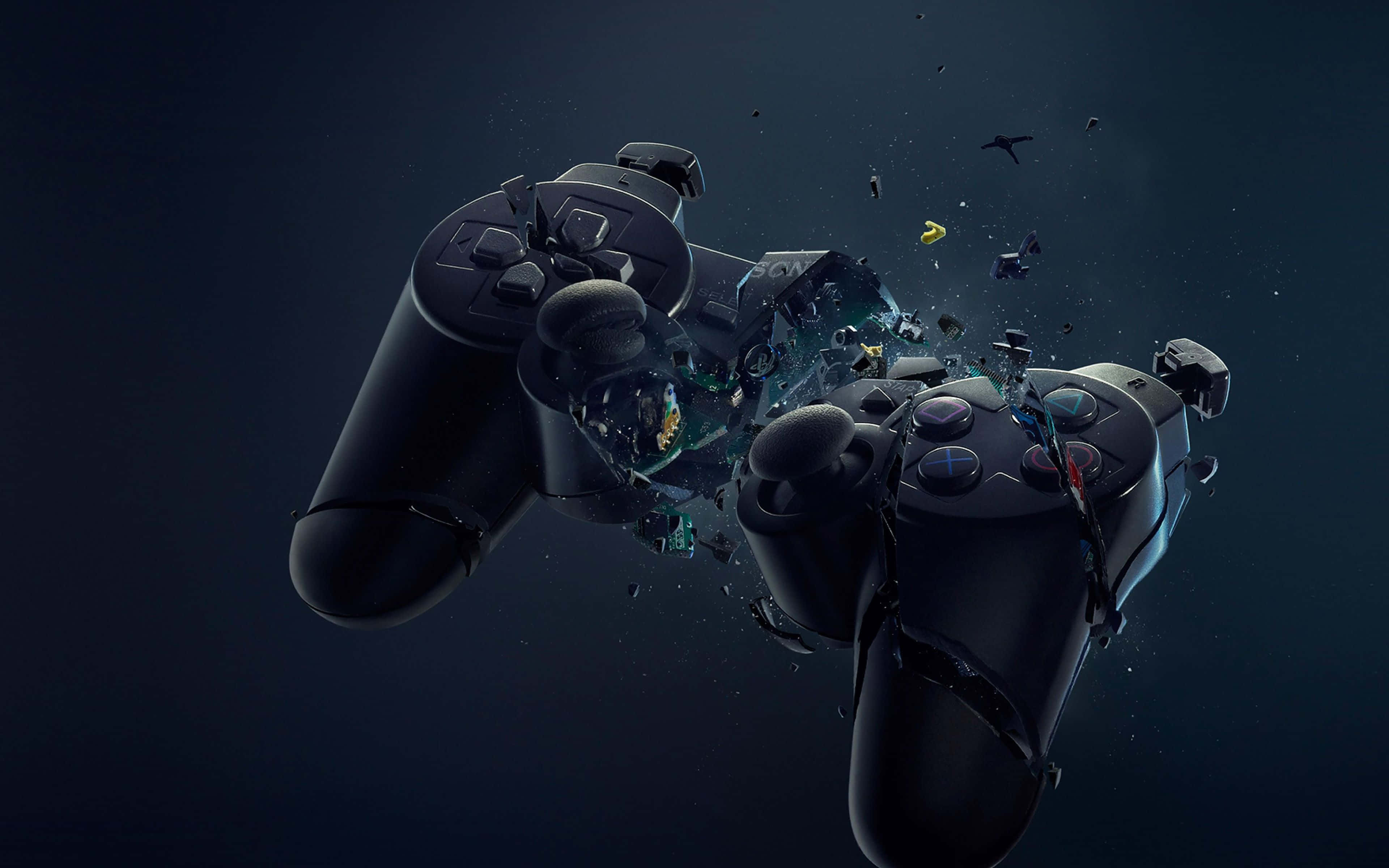 4K Gaming Consoles, black gaming controllers, dark background, 4K Desktop Wallpaper