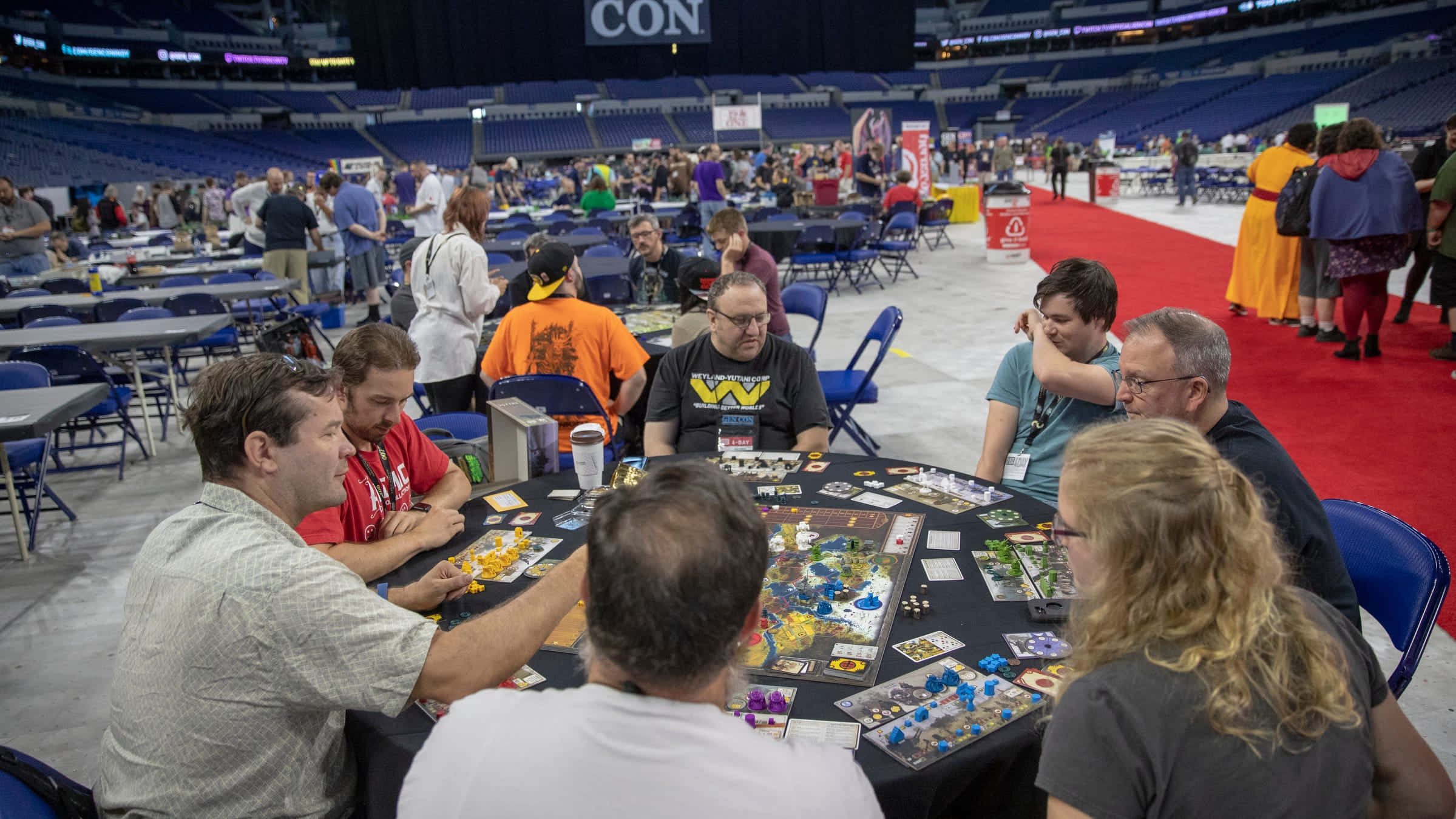 Gaming Conventions, board game, blue seats, Full HD Desktop Wallpaper