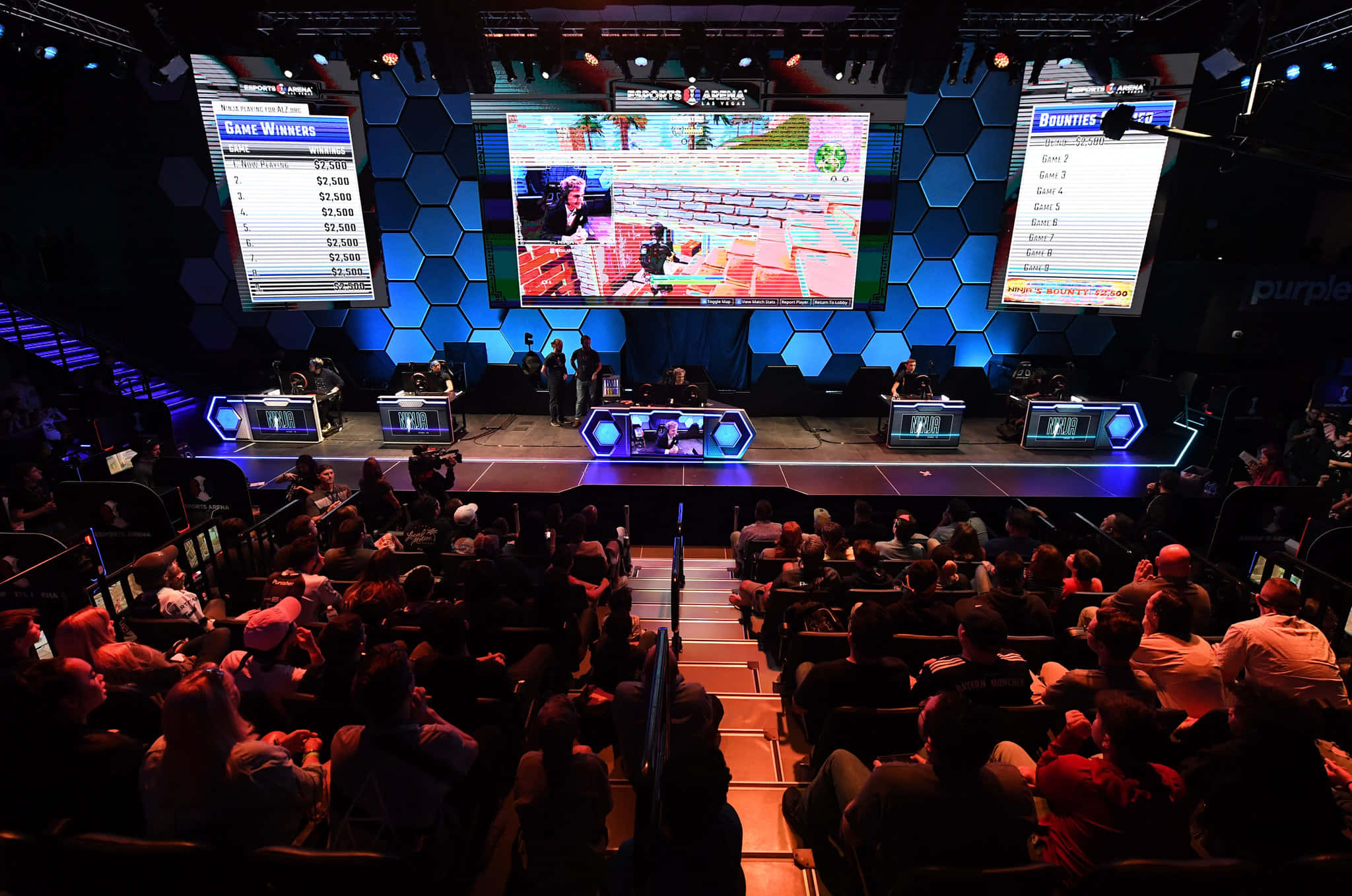 gaming conventions, esports arena, glowing hexagonal walls, Full HD Desktop Wallpaper