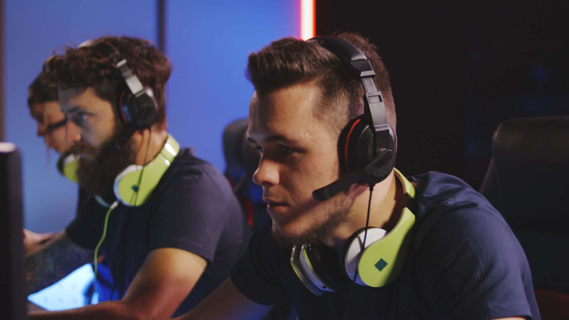 Competitive Gaming Tournaments, neon headphones, dimly lit room, Full HD Desktop Wallpaper