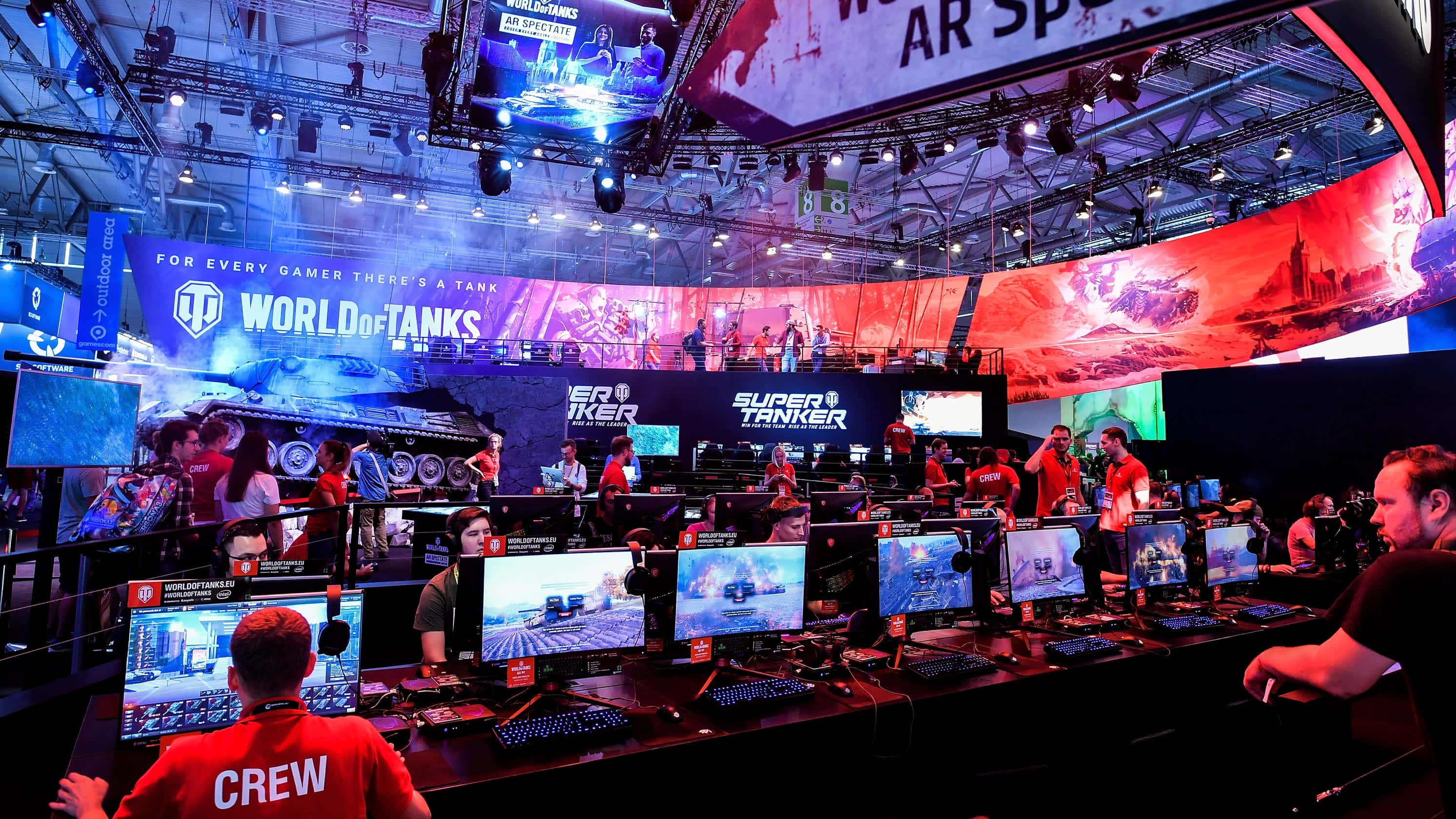esports tournament, glowing screens, vibrant arena lighting, 2K Desktop Wallpaper