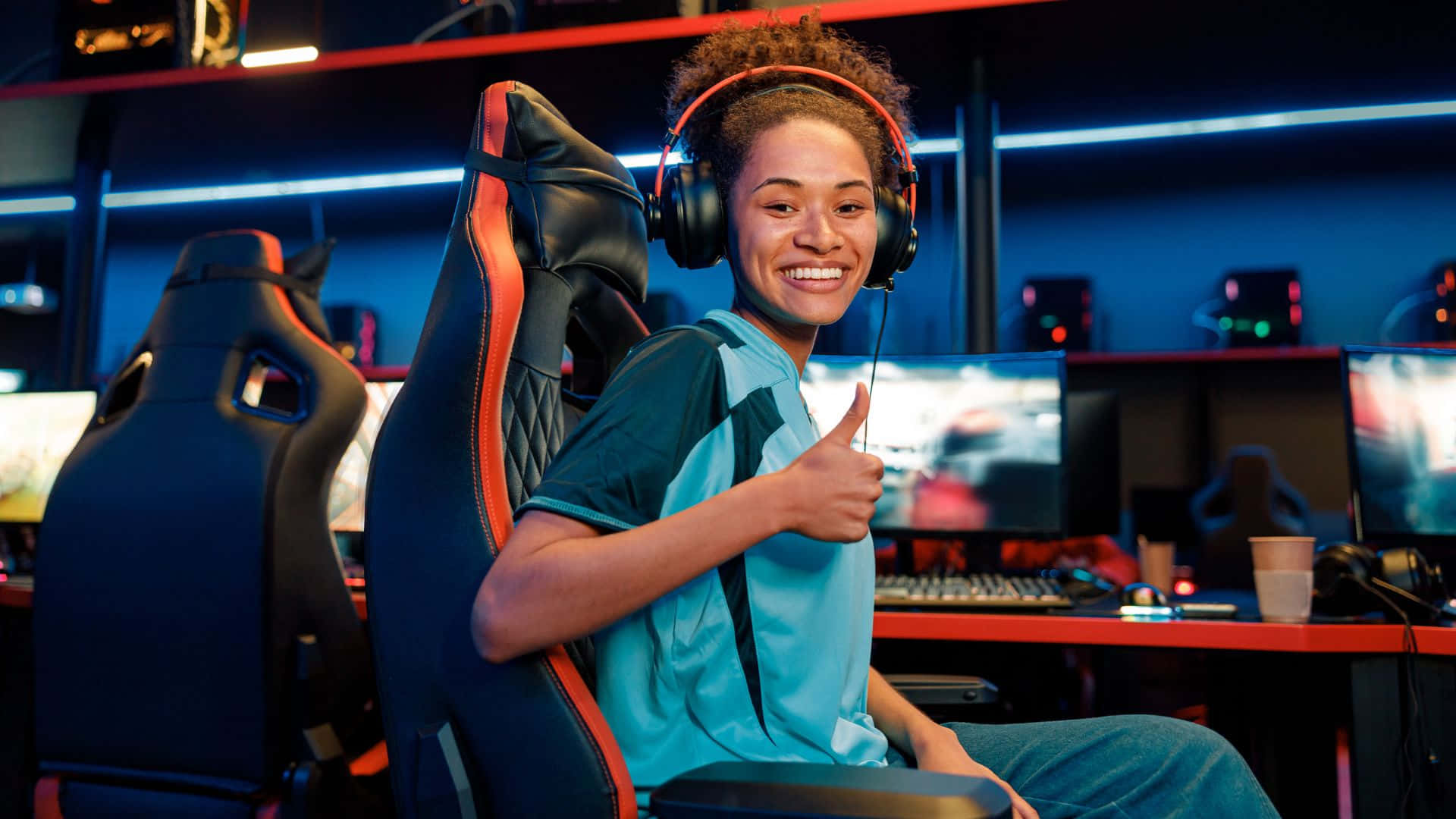 gaming tournaments, eSports tournament, neon-lit gaming setup, Full HD Desktop Wallpaper